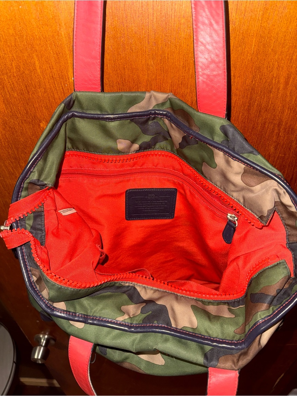 Coach Camouflage Canvas Tote Bag with Orange Logo - Picture 6 of 8